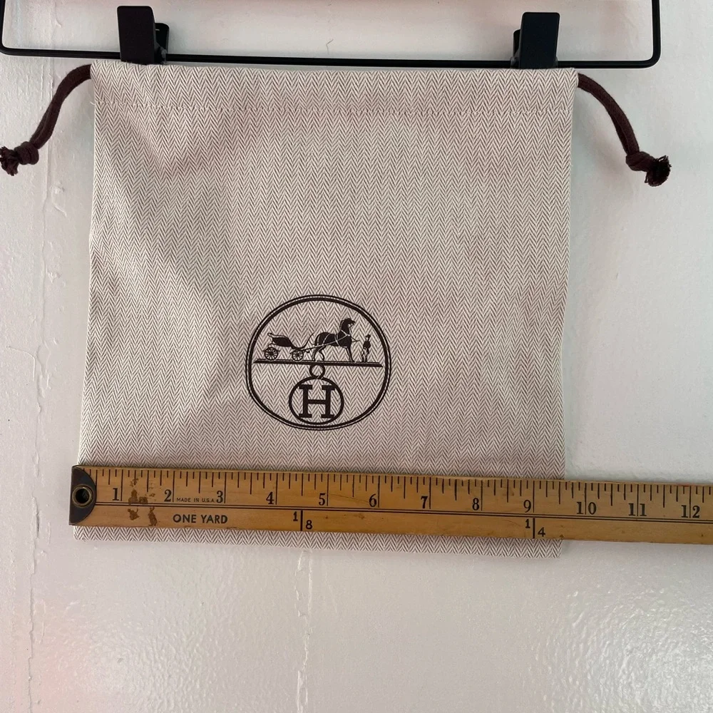 Hermes Beige Drawstring Pouch with Logo
